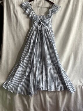 Ulla Johnson Blue and White Striped Ruffle Strap Sundress